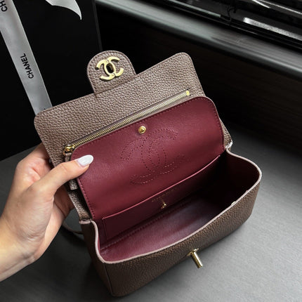 CHANEL 26S CLASSIC MINI FLAP BAG 20 IN COFFEE BROWN CAVIAR LEATHER