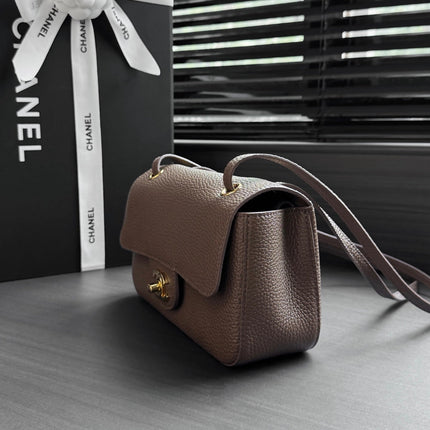 CHANEL 26S CLASSIC MINI FLAP BAG 20 IN COFFEE BROWN CAVIAR LEATHER