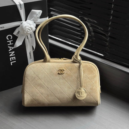 CHANEL 26S CLASSIC BOWLING BAG 29 IN BEIGE SUEDE