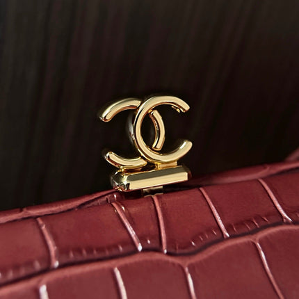 CHANEL 26S SHOULDER BAG 28 IN DARK RED CROC-EMBOSSED CALFSKIN