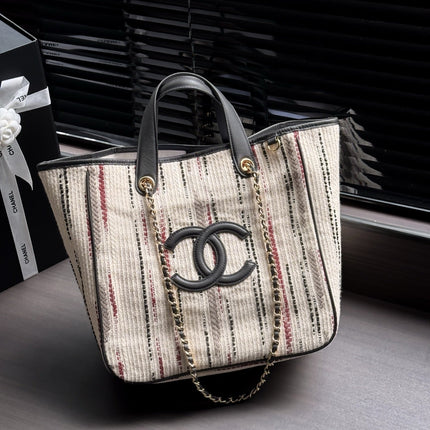 CHANEL 26S SHOPPING TOTE 36 IN BEIGE TWEED