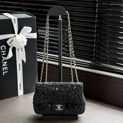 CHANEL 26S FLAP BAG 21 IN BLACK CRYSTAL-EMBELLISHED SPARKLING