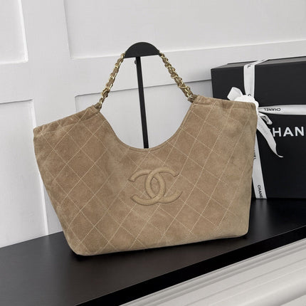 CHANEL 26S SHOPPING TOTE BAG 45 IN BEIGE QUILTED SUEDE