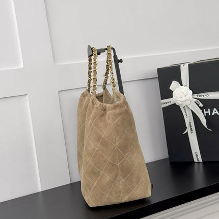 CHANEL 26S SHOPPING TOTE BAG 45 IN BEIGE QUILTED SUEDE