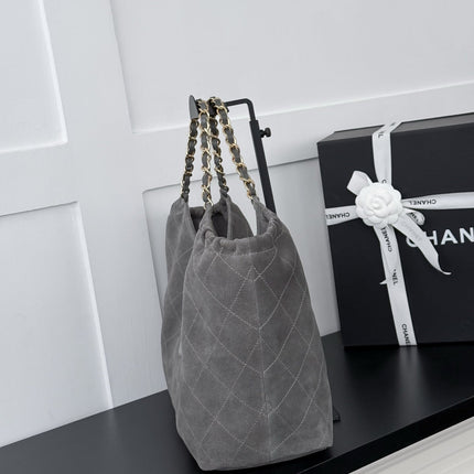CHANEL 26S SHOPPING TOTE BAG 45 IN GREY QUILTED SUEDE