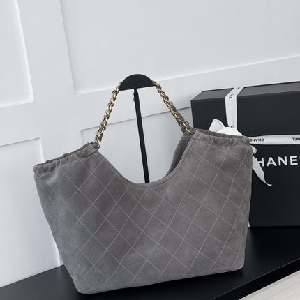 CHANEL 26S SHOPPING TOTE BAG 45 IN GREY QUILTED SUEDE