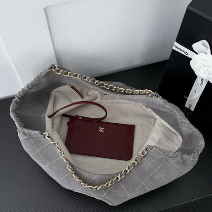 CHANEL 26S SHOPPING TOTE BAG 45 IN GREY QUILTED SUEDE