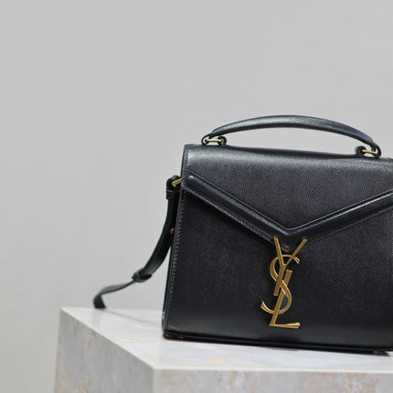 CASSANDRA MINI TOP HANDLE BAG 20 IN BLACK CALFSKIN GOLD HARDWARE