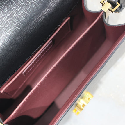 CASSANDRA MINI TOP HANDLE BAG 20 IN BLACK CALFSKIN GOLD HARDWARE