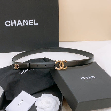 DOUBLE C BELT 20MM IN BLACK CALFSKIN WITH GOLD-TONE CHAIN INTERWOVEN BUCKLE