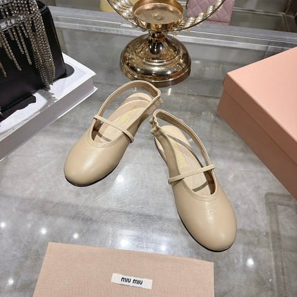 MIUMIU 26S MARY JANE FLATS IN BEIGE CALFSKIN