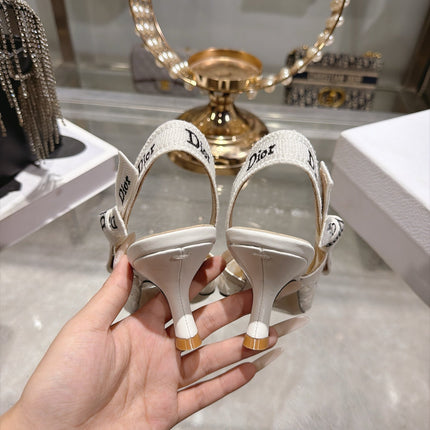 DIOR 26S POINTED TOE SLINGBACK PUMPS 40MM IN WHITE MESH EMBROIDERED FLORAL