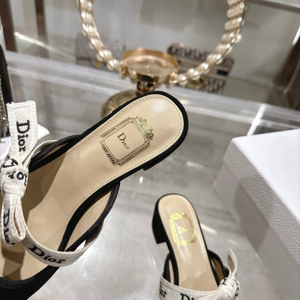 DIOR 26S LOW HEEL MULES 35MM IN BLACK SUEDE WITH EMBROIDERED STRAP