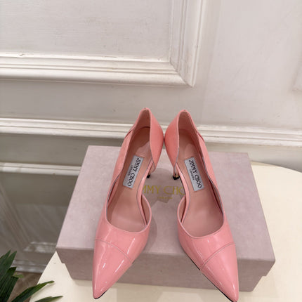 JIMMY CHOO 26S HIGH HEELS 100 MM IN LIGHT PINK SHINY CALFSKIN