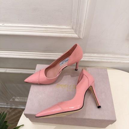 JIMMY CHOO 26S HIGH HEELS 100 MM IN LIGHT PINK SHINY CALFSKIN