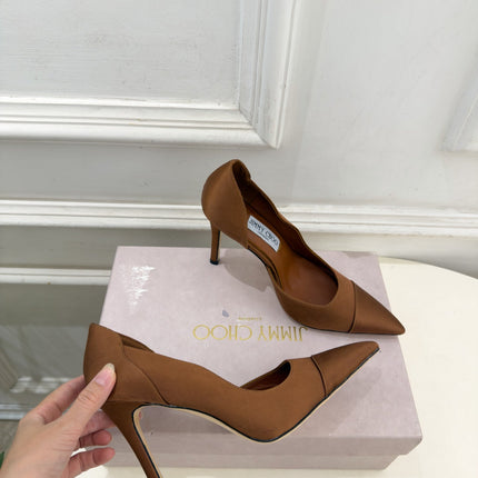 JIMMY CHOO 26S HIGH HEELS 105 MM IN BROWN SATIN