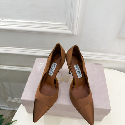 JIMMY CHOO 26S HIGH HEELS 105 MM IN BROWN SATIN