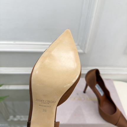 JIMMY CHOO 26S HIGH HEELS 105 MM IN BROWN SATIN