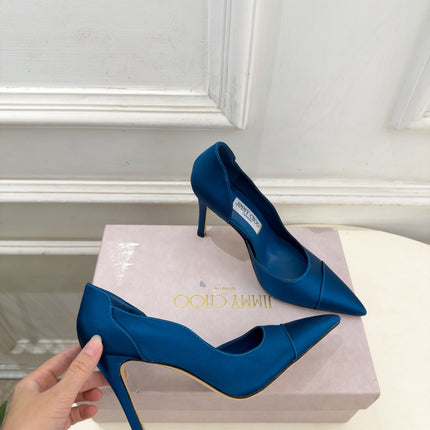JIMMY CHOO 26S HIGH HEELS 105 MM IN ROYAL BLUE SATIN