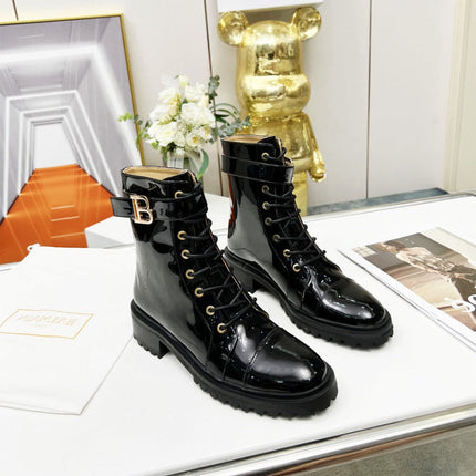 BALMAIN 26S BOOTS IN BLACK GLOSSY CALFSKIN